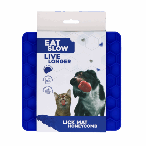 276672 Eat Slow Live Longer Lick Mat Honeycomb Blauw
