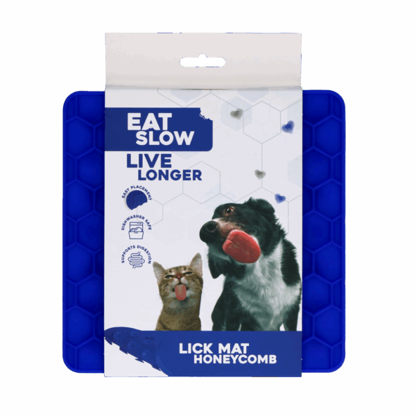 Eat Slow Live Longer Lick Mat Honeycomb Blauw