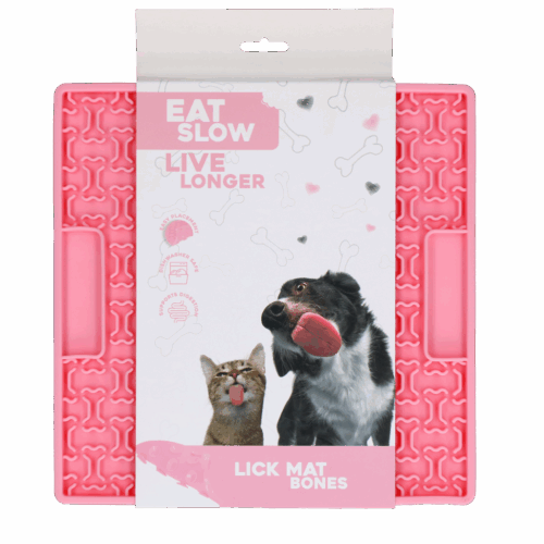 282936 Eat Slow Live Longer Lick Mat Bones Pink