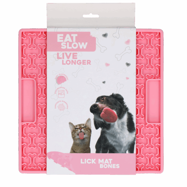 282936 Eat Slow Live Longer Lick Mat Bones Pink
