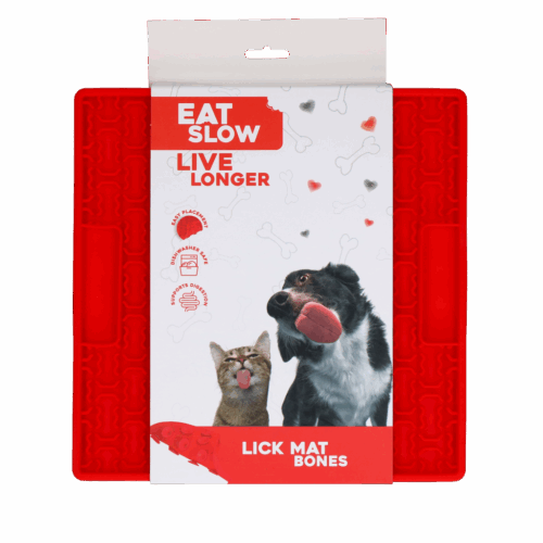 287362 Eat Slow Live Longer Lick Mat Bones Red