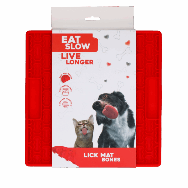 287362 Eat Slow Live Longer Lick Mat Bones Red