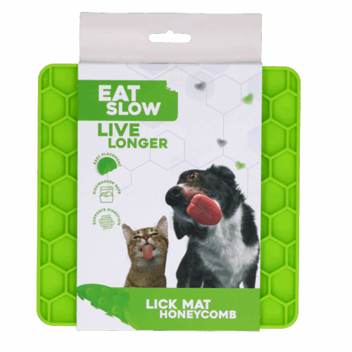 288751 Eat Slow Live Longer Lick Mat Honeycomb Groen