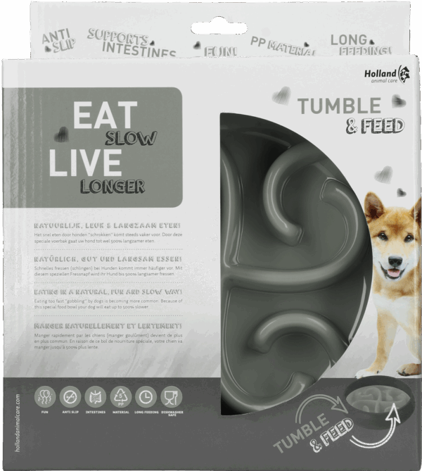 289623 Eat Slow Live Longer Tumble Feeder Grey