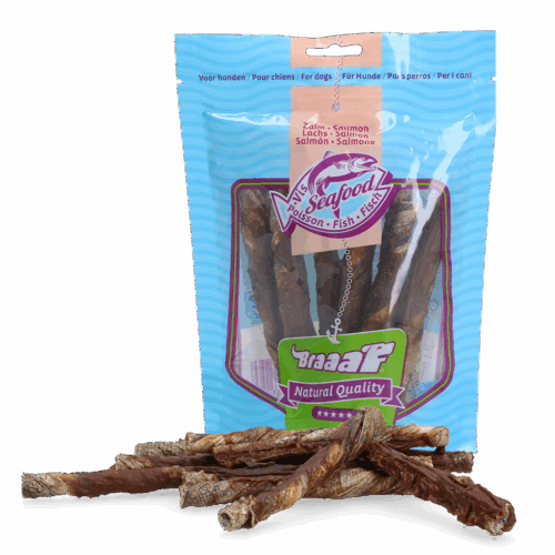 Braaaf Salmon Rollsticks 12 cm  with wrapped salmon