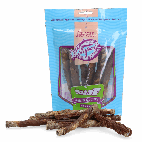 Braaaf Salmon Rollsticks 12 cm  with wrapped salmon