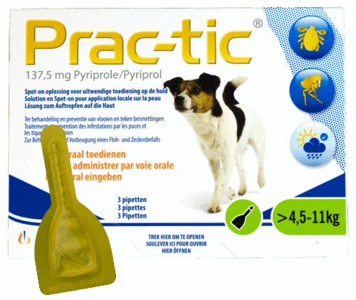 291063 Prac-Tic 137,5 mg Teek&Vlo (4,5-11 kg) 3 pipet