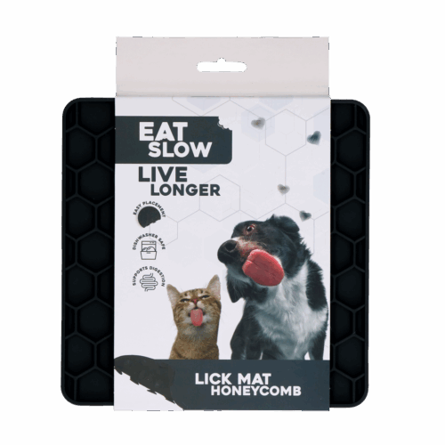 291071 Eat Slow Live Longer Lick Mat Honeycomb Grijs