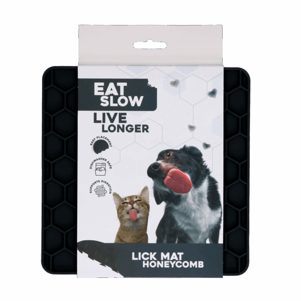 291071 Eat Slow Live Longer Lick Mat Honeycomb Grijs