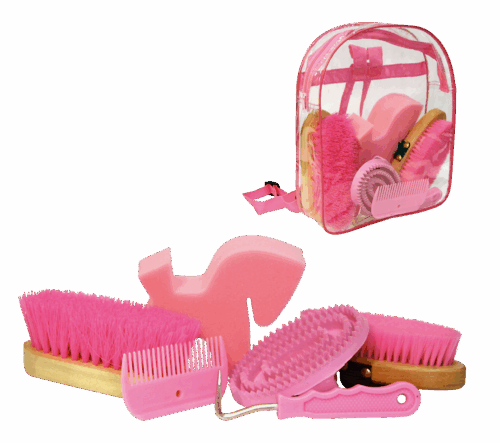 Poetsset van 7 items in Rugtas roze