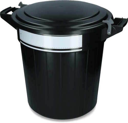 297555 Voerton 40 liter zwart met deksel, slot en schrijflabel