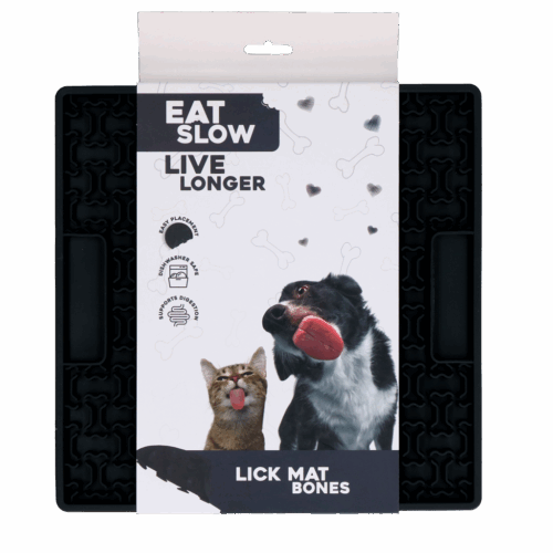 299455 Eat Slow Live Longer Lick Mat Bones Grey