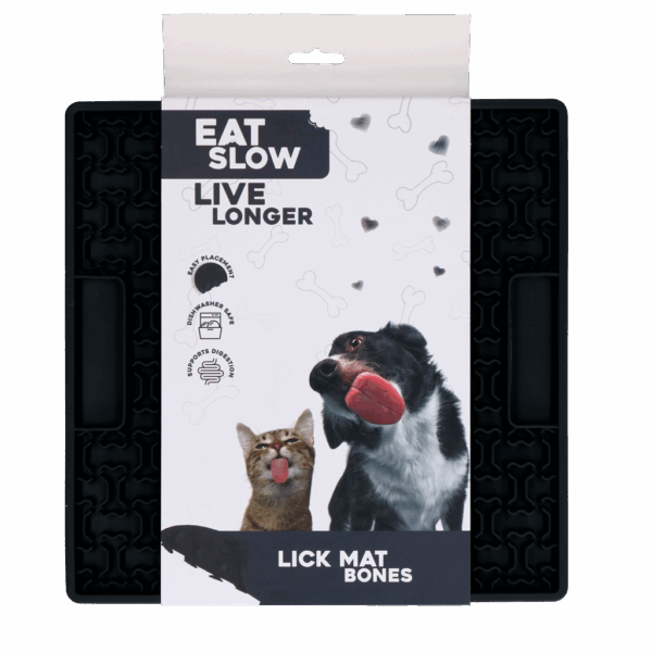 299455 Eat Slow Live Longer Lick Mat Bones Grey