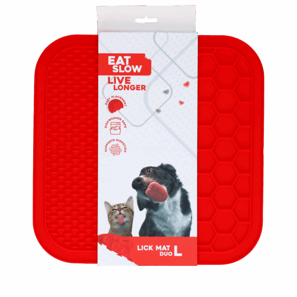 300356 Eat Slow Live Longer Lick Mat Duo L Red