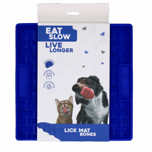 300792 Eat Slow Live Longer Lick Mat Bones Blue