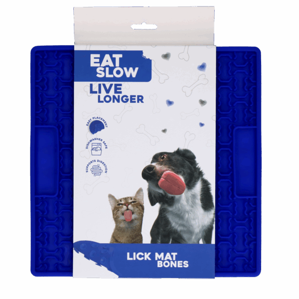 300792 Eat Slow Live Longer Lick Mat Bones Blue