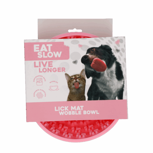 303054 Eat Slow Live Longer Lick Mat Wobble Bowl Pink