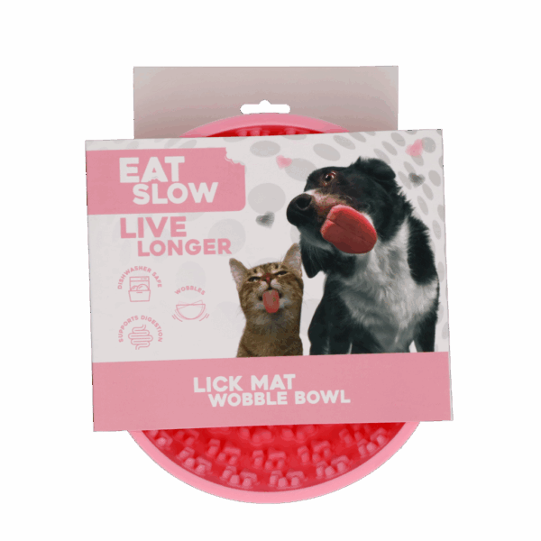 303054 Eat Slow Live Longer Lick Mat Wobble Bowl Pink