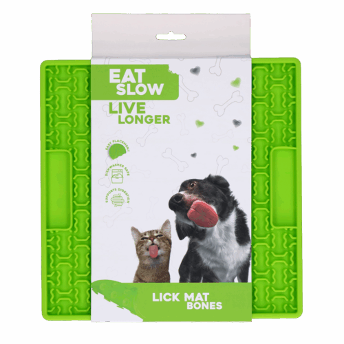 303058 Eat Slow Live Longer Lick Mat Bones Green