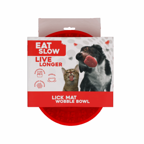 304059 Eat Slow Live Longer Lick Mat Wobble Bowl Red