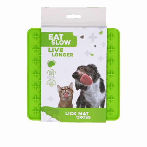 304391 Eat Slow Live Longer Lick Mat Cross Groen