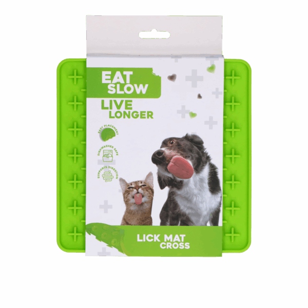 304391 Eat Slow Live Longer Lick Mat Cross Groen