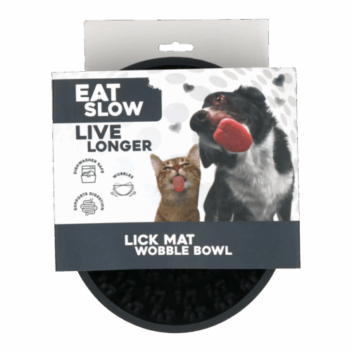304784 Eat Slow Live Longer Lick Mat Wobble Bowl Grey