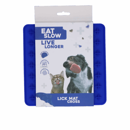 307161 Eat Slow Live Longer Lick Mat Cross Blauw