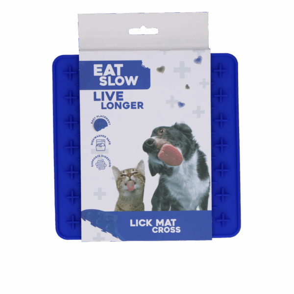 307161 Eat Slow Live Longer Lick Mat Cross Blauw
