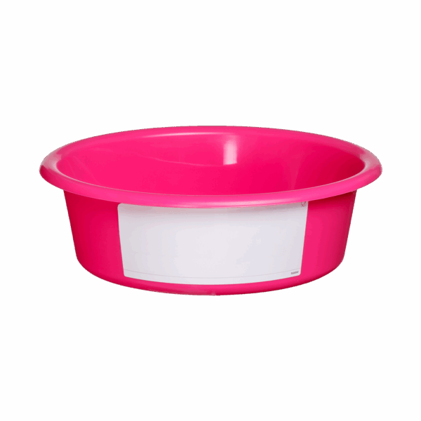 Voerbak 6 l roze met wit label (paard,kalf, schaap)