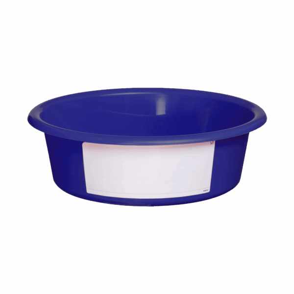 Voerbak 6 l blauw met wit label (paard,kalf, schaap)